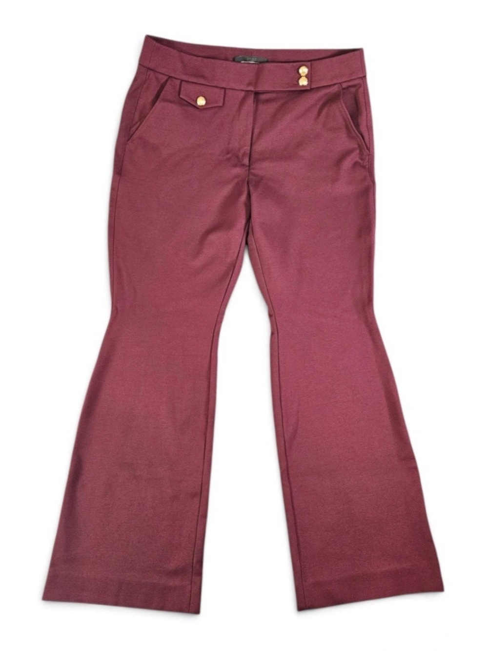 White House Black Market Burgundy Flare Pants with Gold Buttons Slim Boot 14